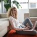 woman working on a laptop at home